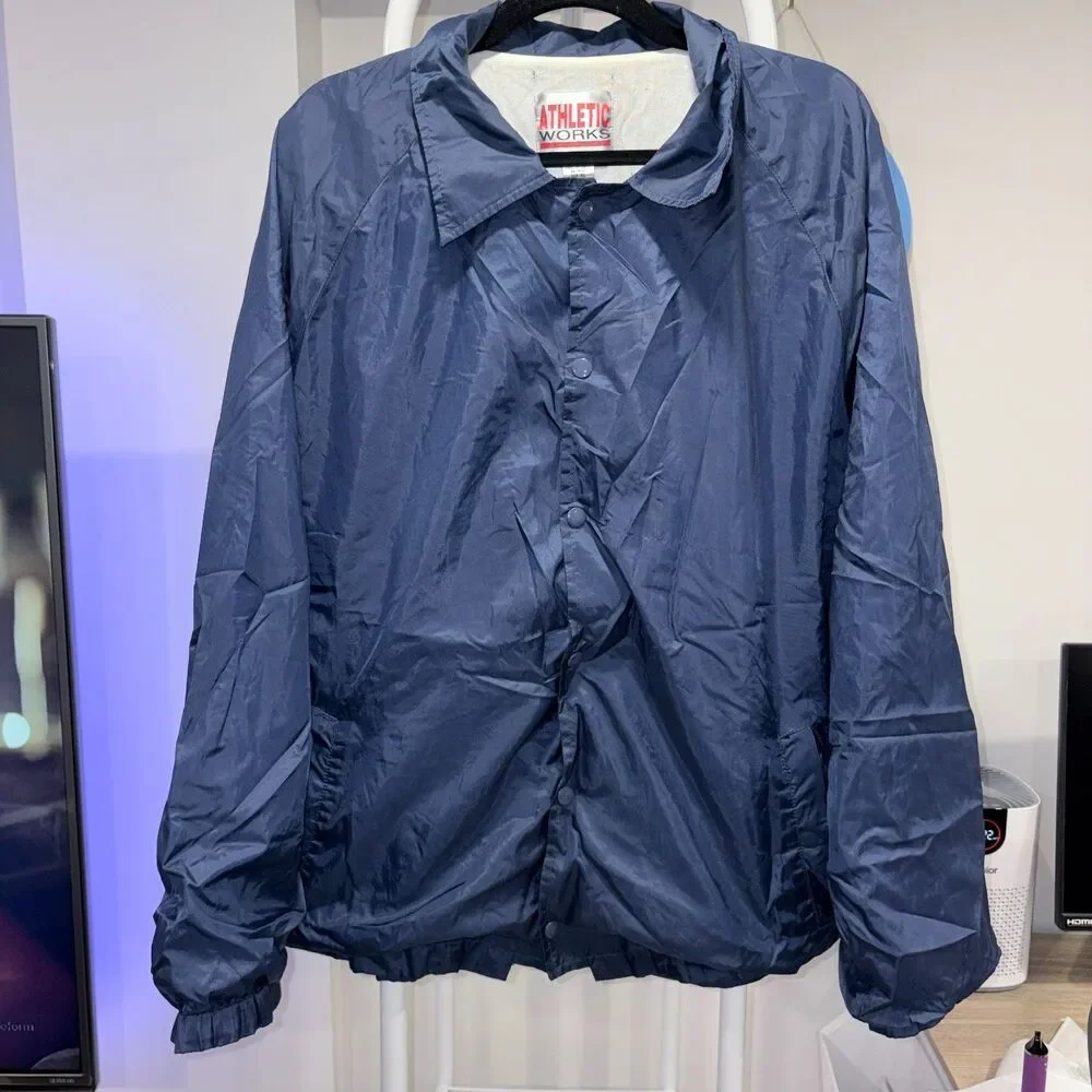 Vintage Athletic Works Navy Blue XL Snap Front Windbreaker Jacket